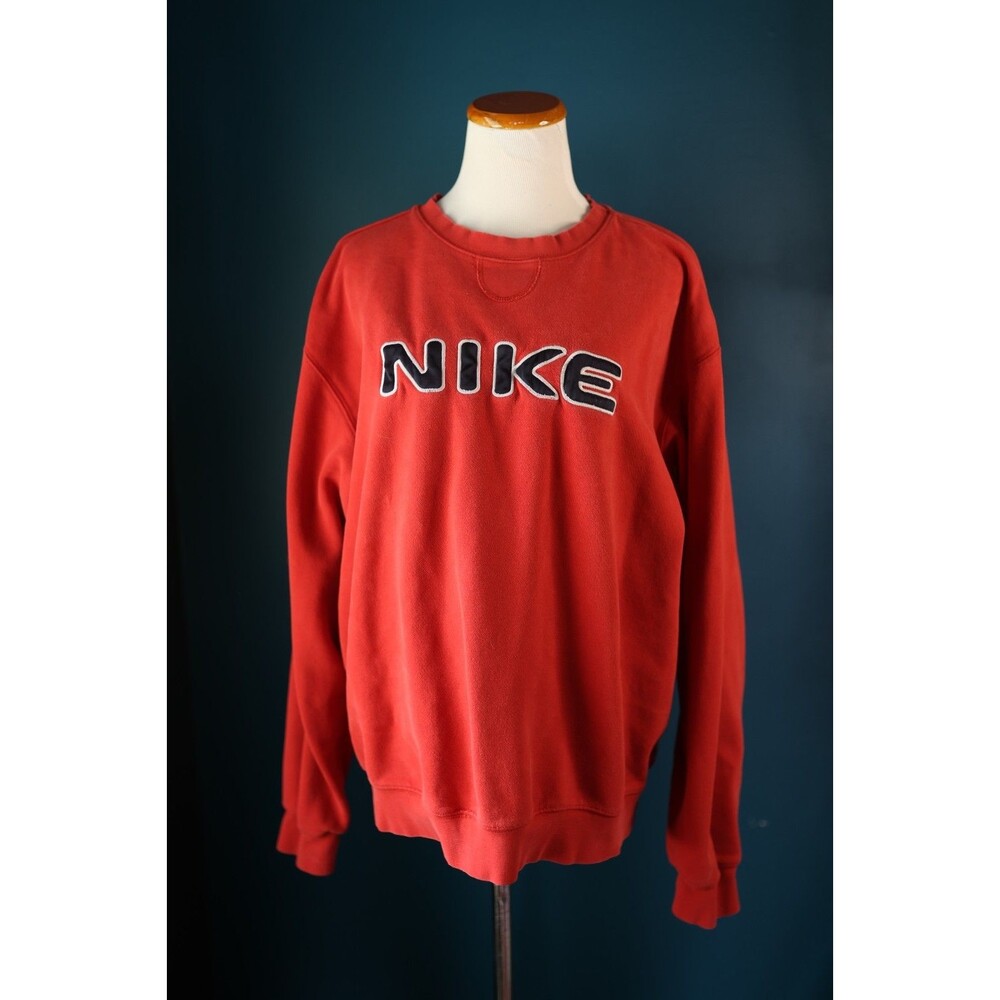 Vintage Y2K Nike Crewneck Red Pullover Spell Out Logo Casual Swoosh Mens Large